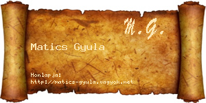Matics Gyula névjegykártya